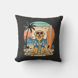 Surf Dog Retro Beach Summer Throw Pillow