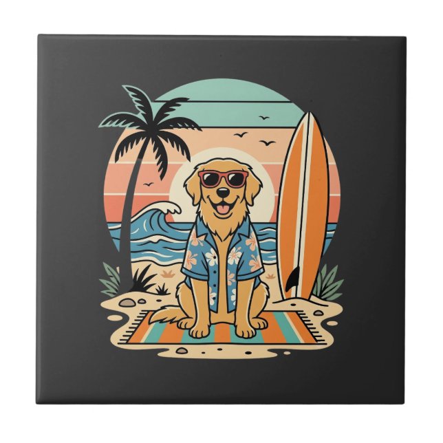 Surf Dog Retro Beach Summer Tile (Front)