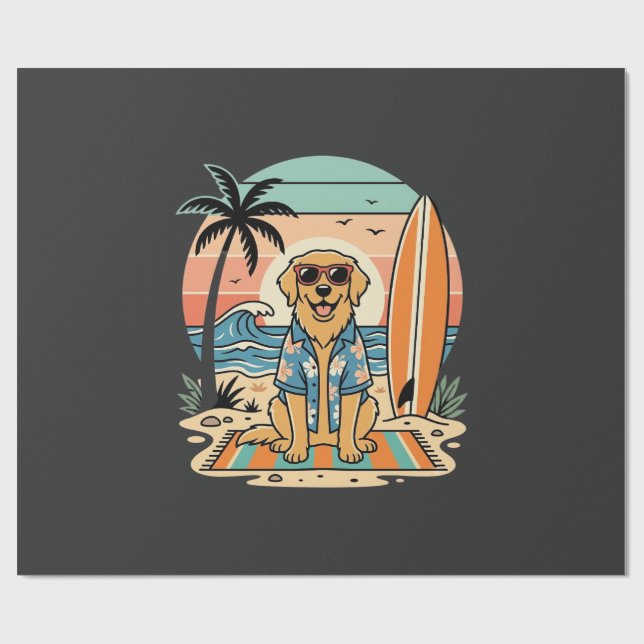 Surf Dog Retro Beach Summer Wrapping Paper (Flat)