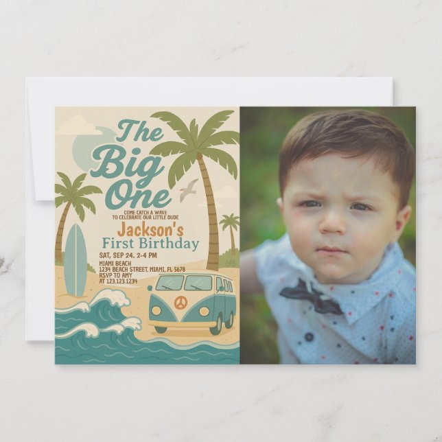 Surf éditable’s Up Boy 1er anniversaire Invitation (Devant)