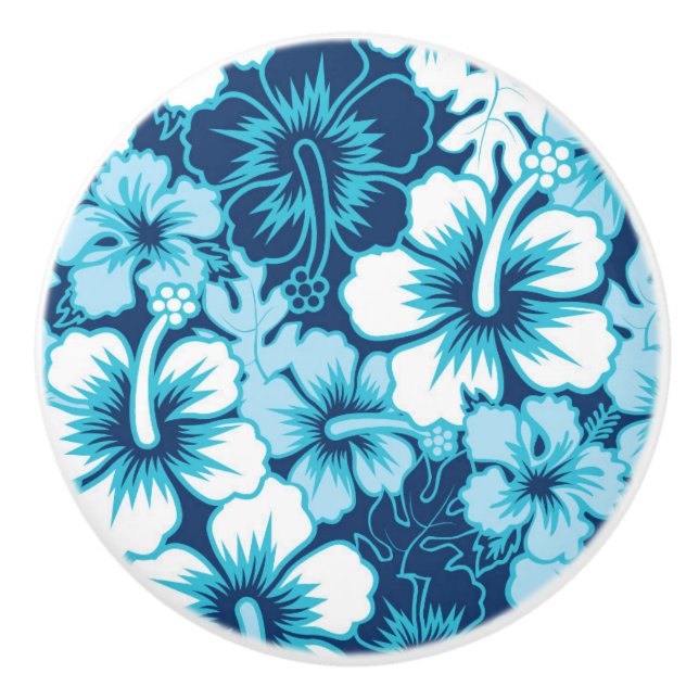 Surf Floral Hibiscus Pattern Ceramic Knob (Front)