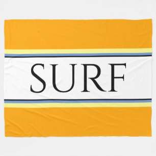 SURF Fun Golden Yellow White Blue Racing Stripes Fleece Blanket