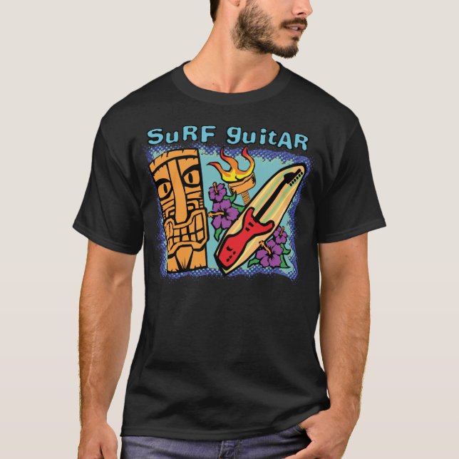 Surf Guitar: Tiki w/Torch and Hibiscus T-Shirt (Front)
