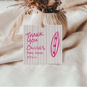 Surf Hand Drawn Pink Baby On Board Baby Shower Favour Tags