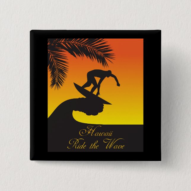 Surf:Hawaii 2 Inch Square Button (Front)
