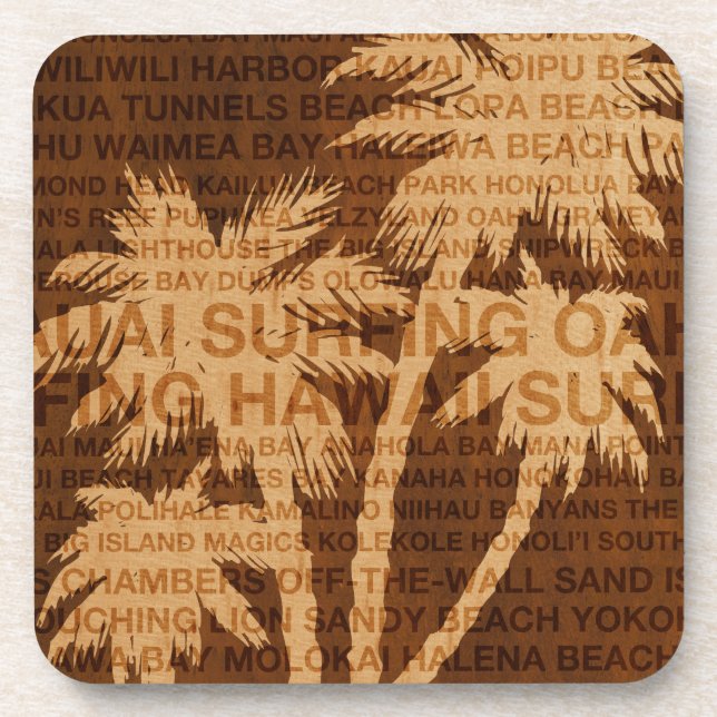 Surf Hawaii Palm Trees Faux Dessous de verre en bo (Devant)