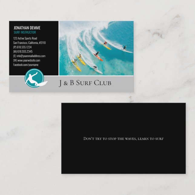 Surf Instructor | Surfboard Active Recreation Busi Business Card (Front/Back)