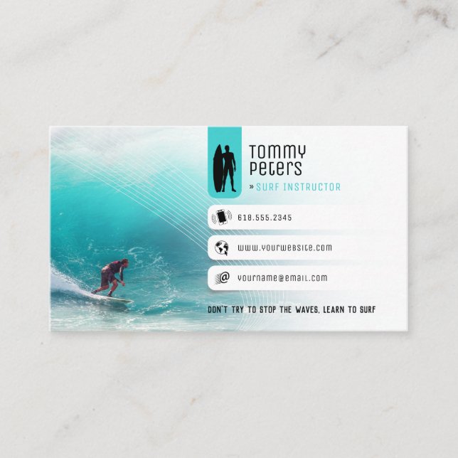 Surf Instructor |  Surfboard Active Vacations Business Card (Front)