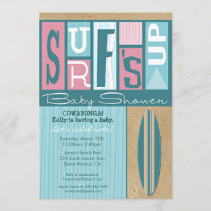 Surf  Invitation Rétro Baby shower - Rose