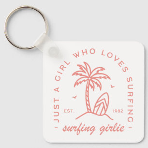 Surf just a girl who loves surfing pink aesthetic keychain