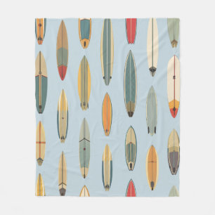 Surf Life - Retro Coastal Blue Surfboard Print Fleece Blanket