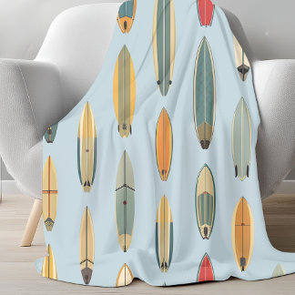 Surf Life | Retro Coastal Blue Surfboard Print Fleece Blanket