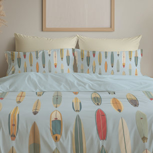 Surf Life - Retro Coastal Blue Surfboard Print Pillowcase