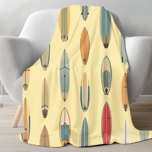 Surf Life   Retro Coastal Surfboard Print Yellow Fleece Blanket