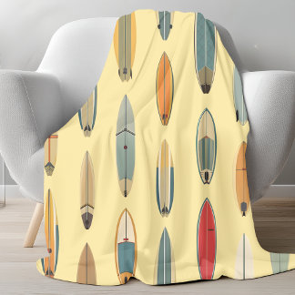 Surf Life | Retro Coastal Surfboard Print Yellow Fleece Blanket