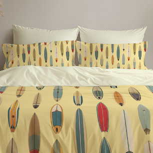 Surf Life   Retro Coastal Surfboard Print Yellow Pillowcase