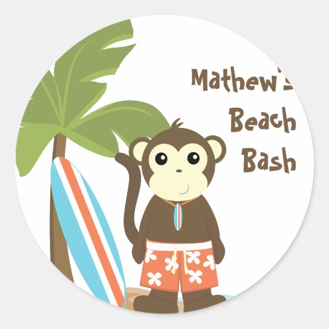 Surf Monkey Classic Round Sticker (Front)
