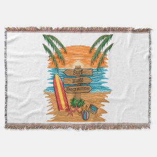 surf music happy summer throw blanket
