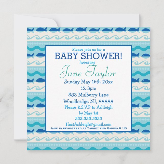 Surf 'N Fishies Nautical Baby Shower Invitation (Front)