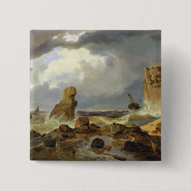 Surf on a Rocky Coast, 1835 2 Inch Square Button (Front)