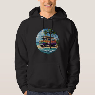 Surf Or Bust Groovy Retro Hippie Surfer Beach Bus Hoodie