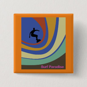 Surf Paradise surfer riding colourful waves 2 Inch Square Button