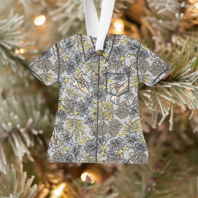 Surf Pareau Hawaiian Hibiscus Aloha Shirt- Grey (Arbre)