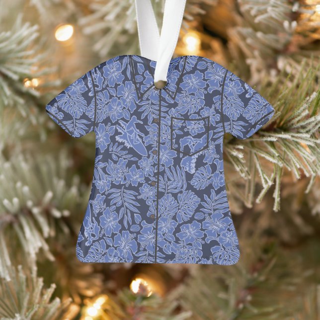 Surf Pareau Hawaiian Hibiscus Aloha Shirt- Navy Ornament (Tree)
