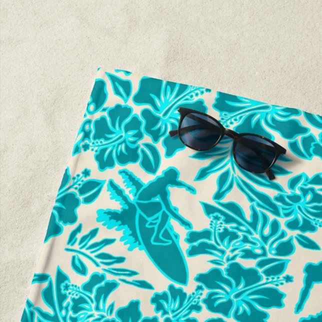 Surf Pareau Hawaiian Hibiscus Aloha - Teal Beach Towel (In Situ)