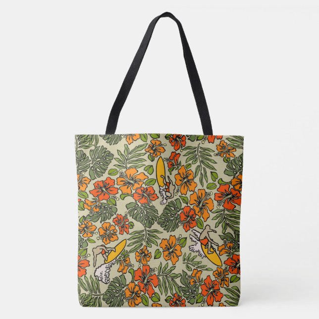 Surf Pareau Hawaiian Hibiscus Surfing Beach Bag (Front)