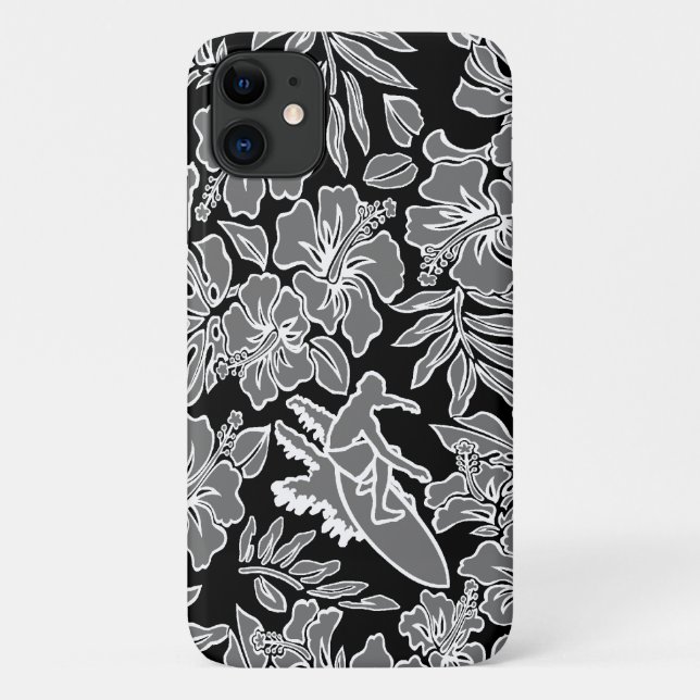 Surf Pareau Hawaiian Hibiscus Surfing Grey Case-Mate iPhone Case (Back)