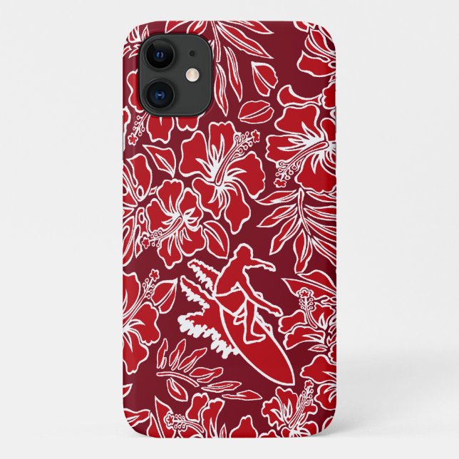 Surf Pareau Hawaiian Hibiscus Surfing Red Case-Mate iPhone Case (Back)