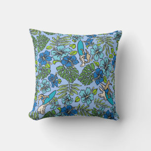 Surf Pareau Hawaiian Hibiscus Surfing - Turquoise Outdoor Pillow