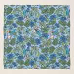 Surf Pareau Stripe Hawaiian Surfer Blue Scarf<br><div class="desc">Turquoise,  teal blue,  navy blue,  lime green and aqua colorway. The vintage hibiscus flowers are incorporated with illustrations of famous surf moves inspired by the surfers who helped bring the Aloha spirit to the world. This design comes in several colorways.</div>