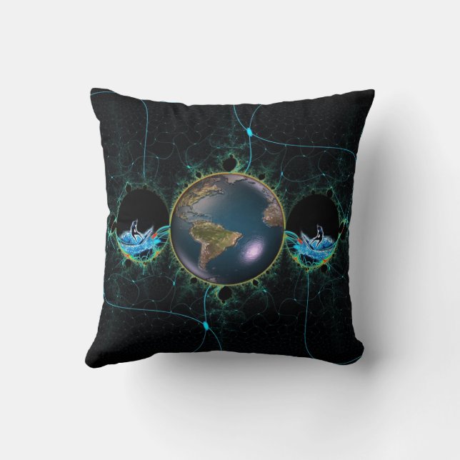 Surf Planet Mug Throw Pillow (Back)