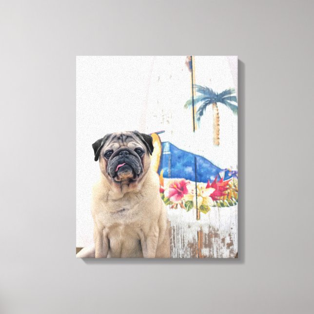 Surf Pug Canvas Print (Front)