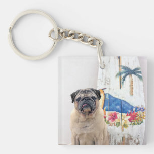 Surf Pug Keychain
