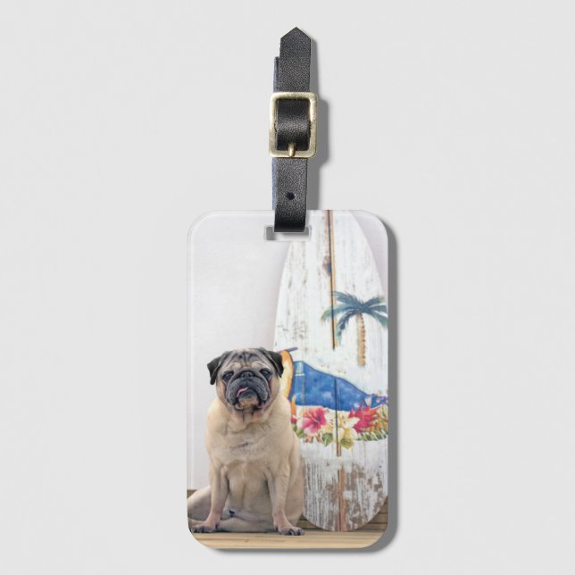 Surf Pug Luggage Tag (Front Vertical)