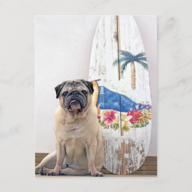 Surf Pug Postcard (Front)