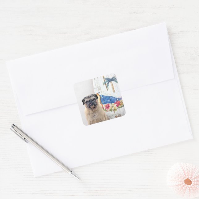 Surf Pug Square Sticker (Envelope)