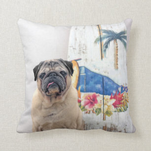 Surf Pug Throw Pillow