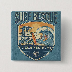 Surf Rescue Lifeguard Patrol Est 1950 2 Inch Square Button