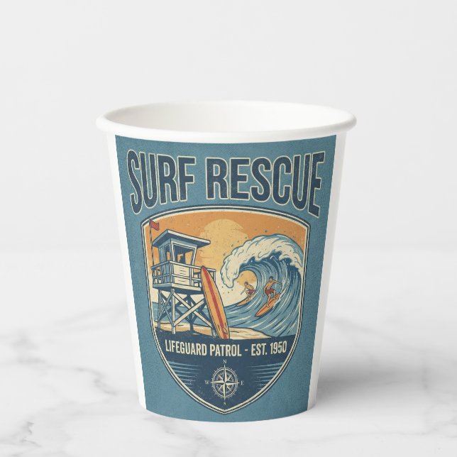 Surf Rescue Lifeguard Patrol Est 1950 Paper Cups (Front)