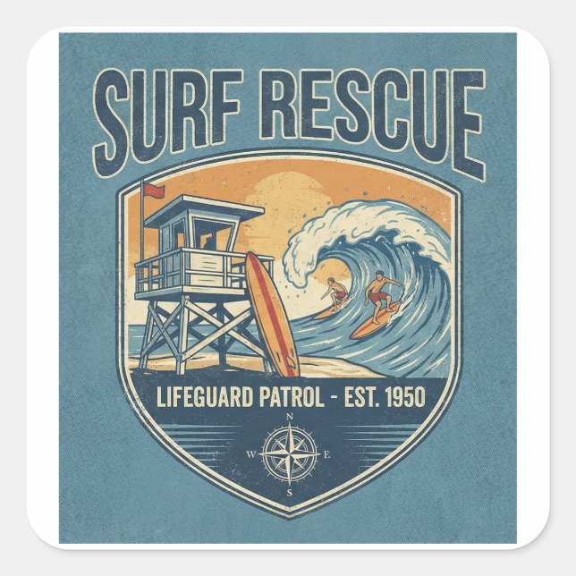 Surf Rescue Lifeguard Patrol Est 1950 Square Sticker (Front)