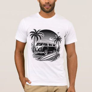 Surf rétro Van & Palm Trees Design T-Shirt