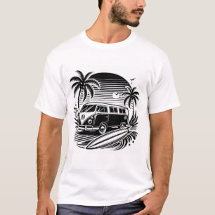 Surf rétro Van & Palm Trees Design T-Shirt