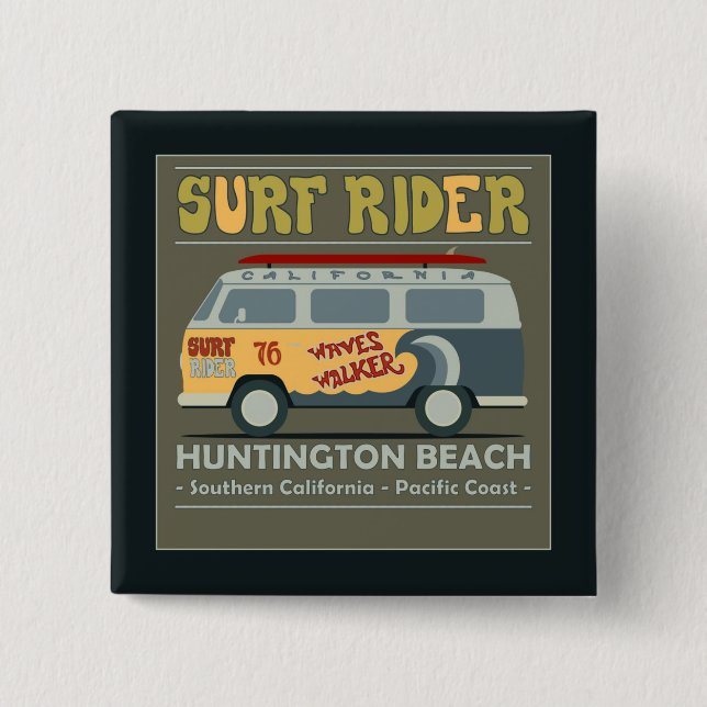 Surf Rider Huntington Beach Poster 2 Inch Square Button (Front)