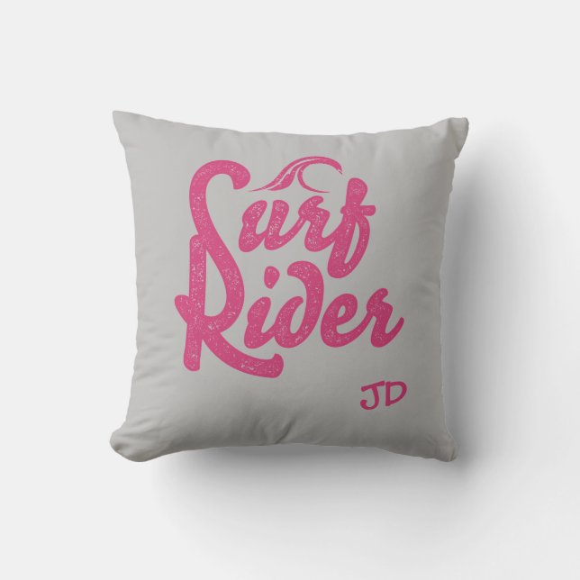 Surf Rider Quote Monogram Pink Black Trendy Throw Pillow (Front)