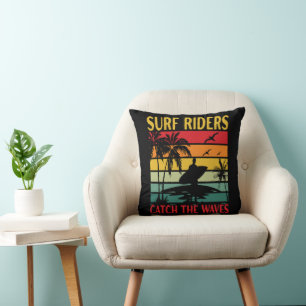Surf Riders Catch the Waves Throw Pillow
