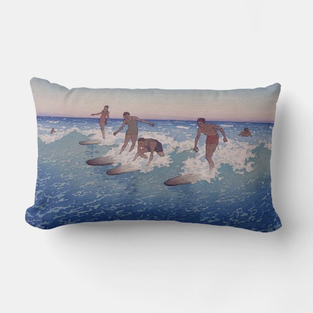 'Surf-Riders, Honolulu' - Charles W. Bartlett Lumbar Pillow (Front)
